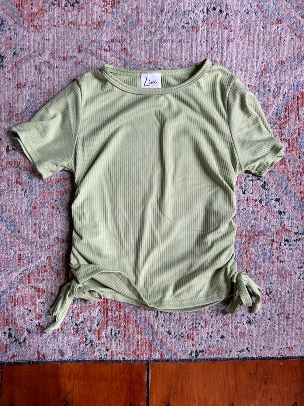 Olivia Rae Vibrant Sage Ribbed Short-Sleeve Tee with Side Ties